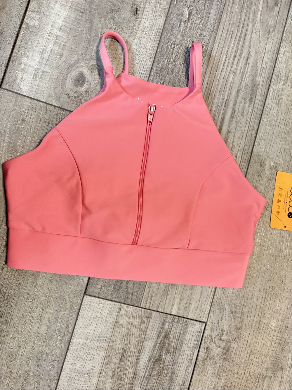 High-Neck Front-Zip Sports Bralette - Coral Pink
